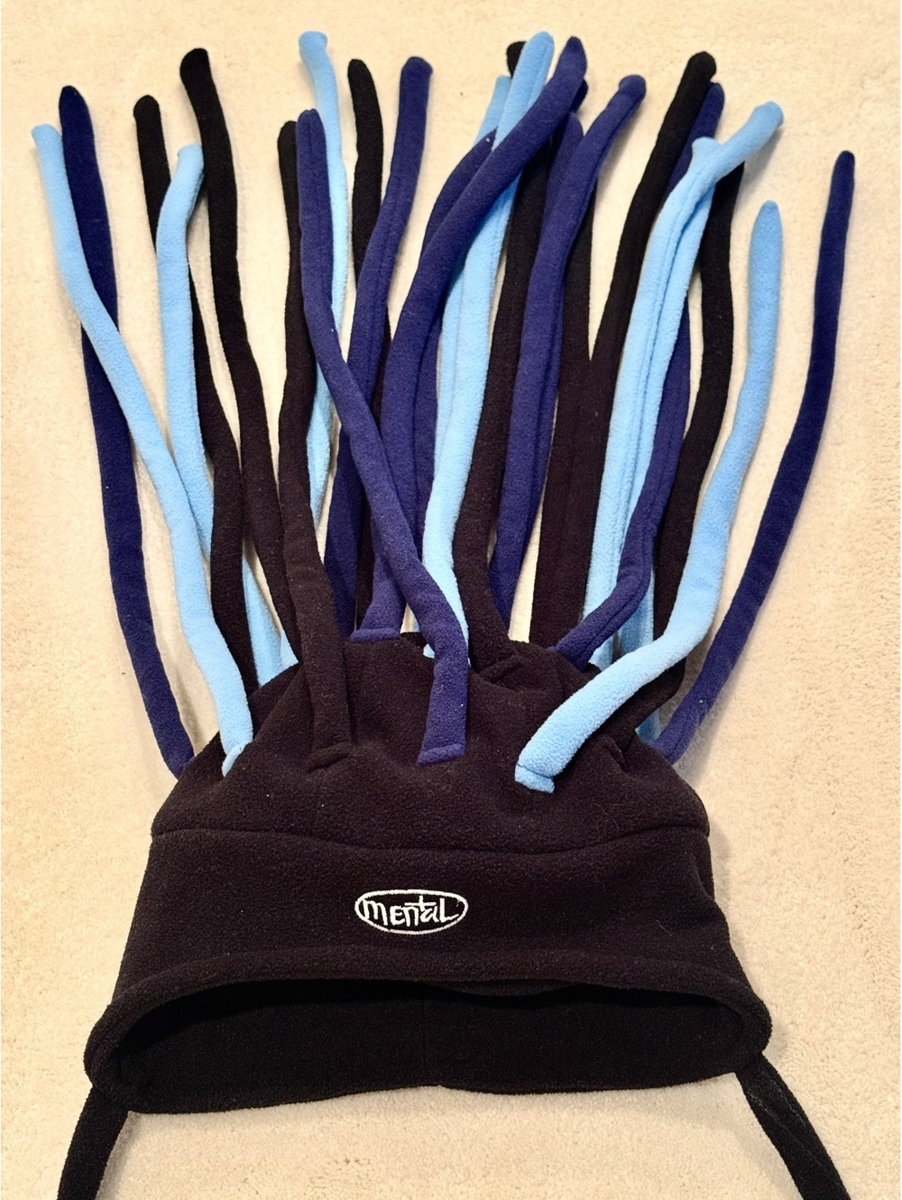 Vintage Mental Headgear Dreadlock Fleece Hat Black Blue Y2K One Size